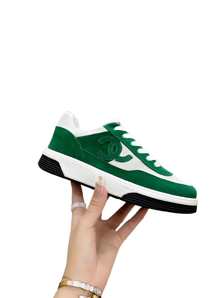 CHANEL Men's Green Accent Sneakers