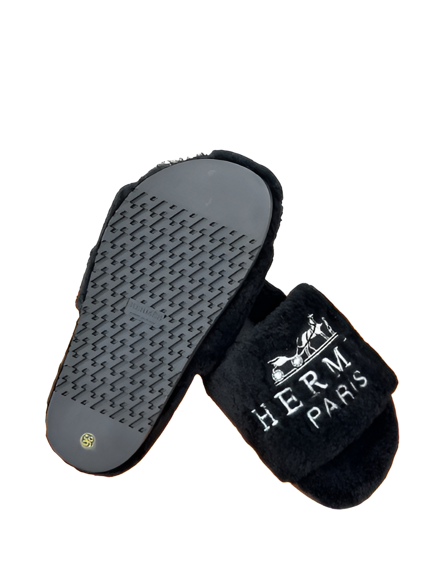 Hermes Women's Black Fleece Slippers