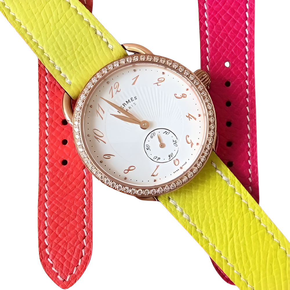 HERMÈS Multicolor Leather & Rose Gold Ladies Watch