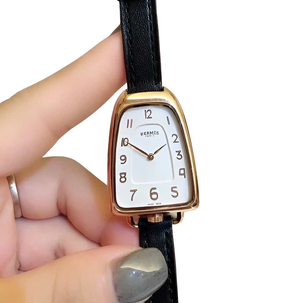 HERMÈS Black Leather & Rose Gold Ladies Watch