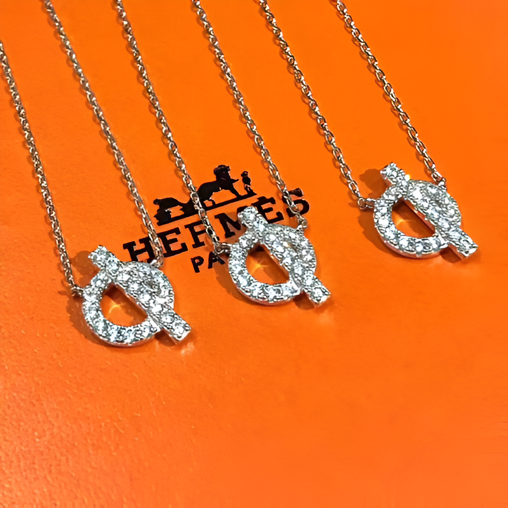 HERMES Silver Toggle Pendant Necklace