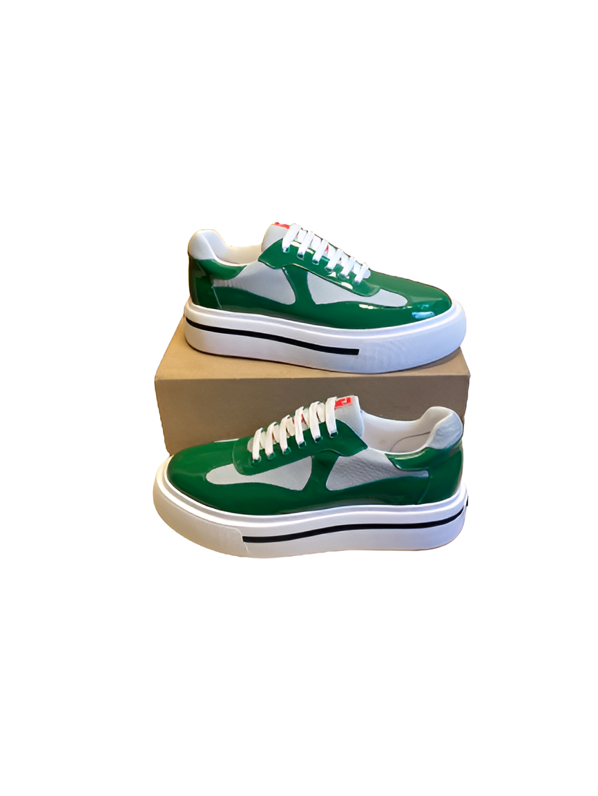 PRADA Men's Glossy Green & White Sneakers