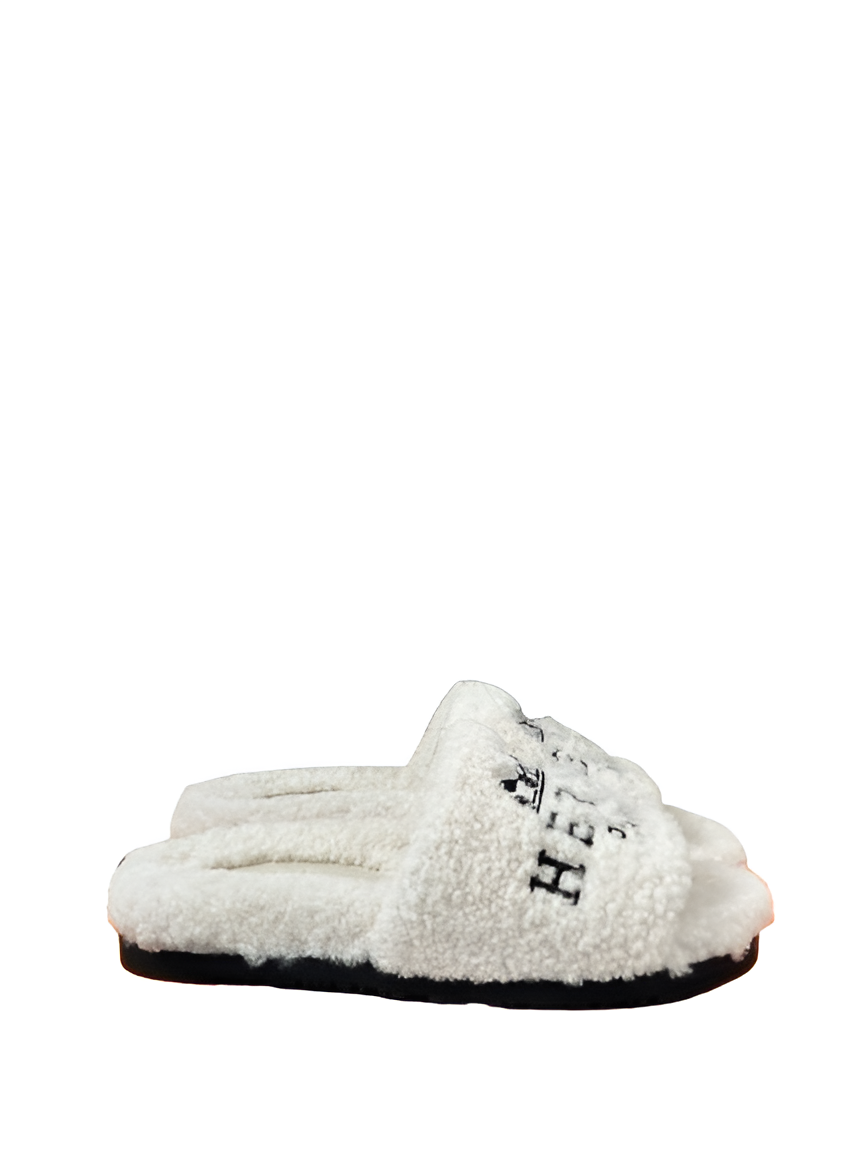 Hermes Women's White Fleece Slippers