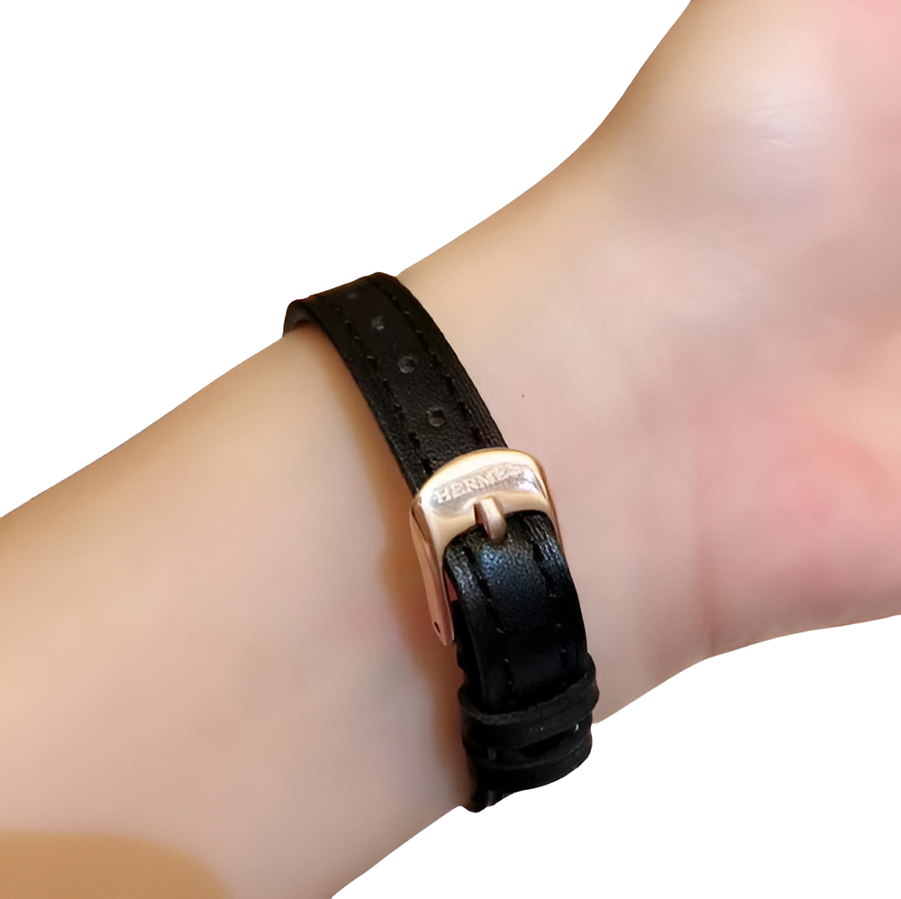 HERMÈS Black Leather & Rose Gold Ladies Watch