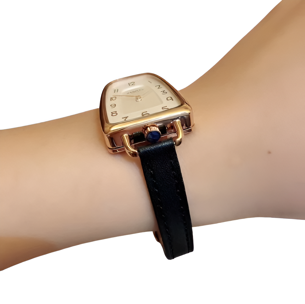 HERMÈS Black Leather & Rose Gold Ladies Watch