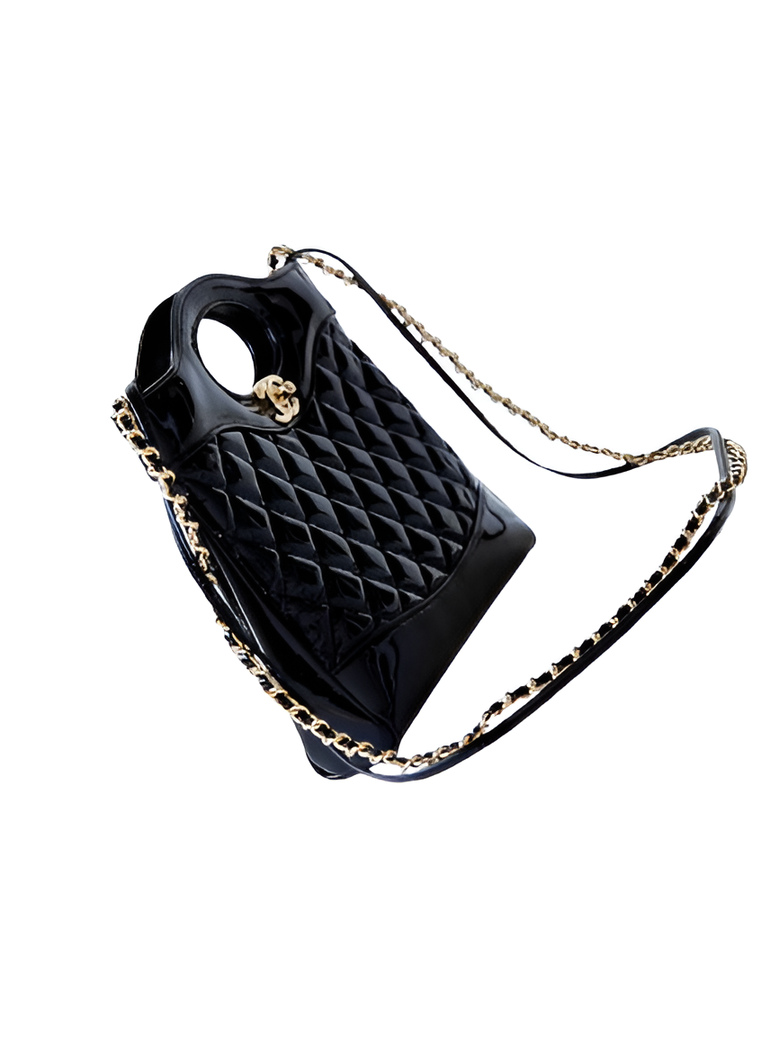 CHANEL Glossy Black Quilted Handbag