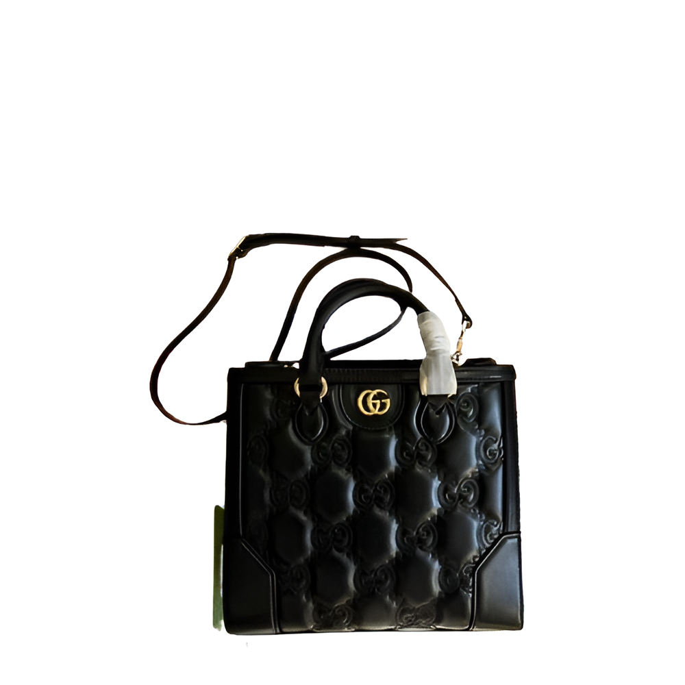GUCCI GG Embossed Black Leather Tote Bag