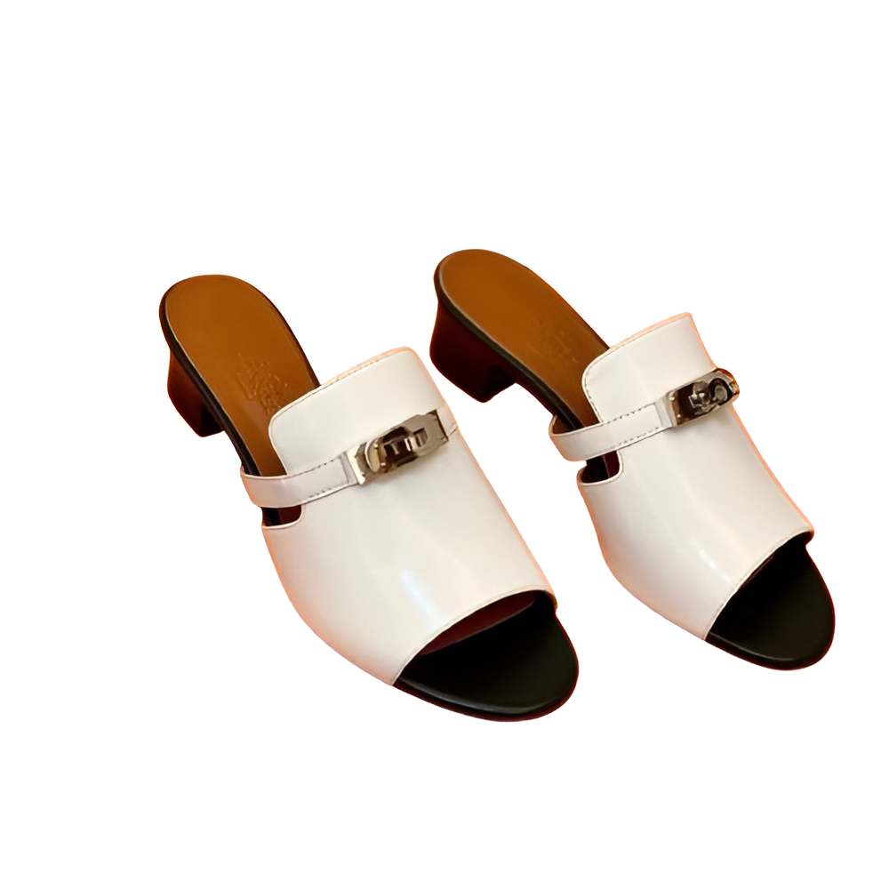 Hermes Women's White Leather Mules