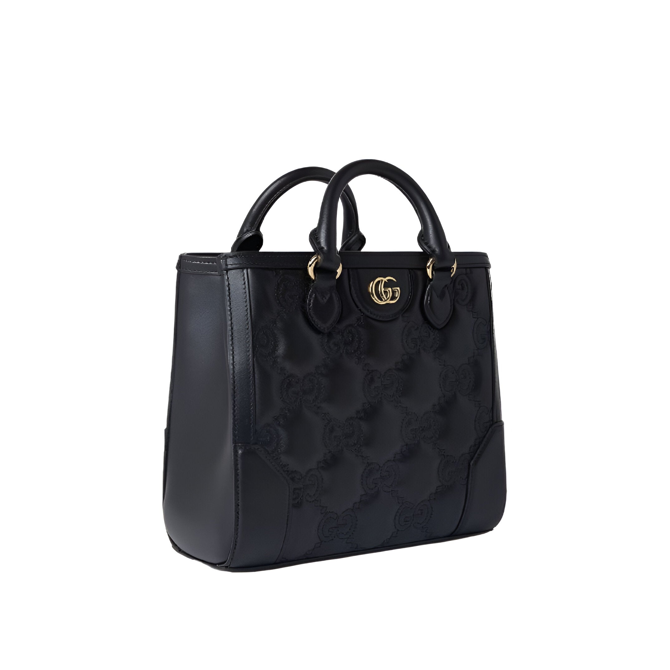 GUCCI GG Embossed Black Leather Tote Bag