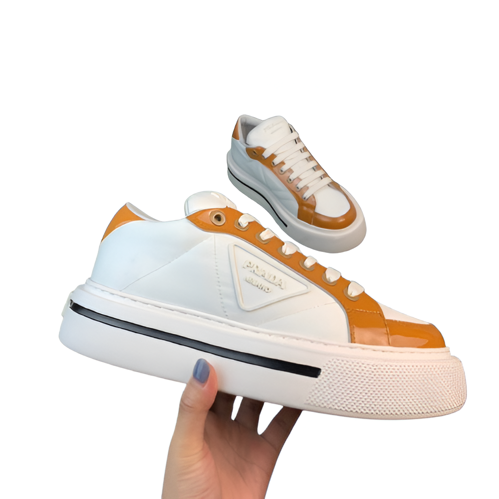 PRADA Men's White & Orange Sneakers