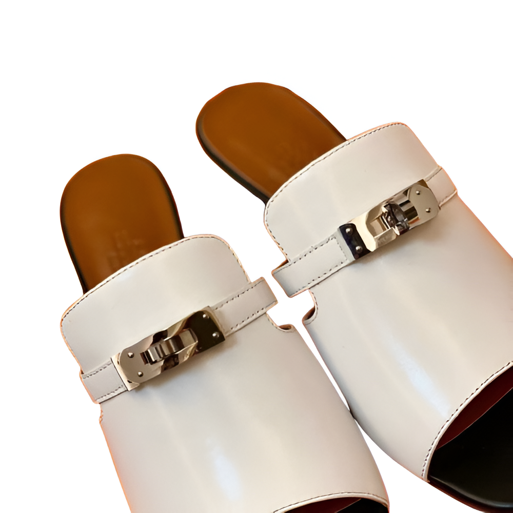 Hermes Women's White Leather Mules