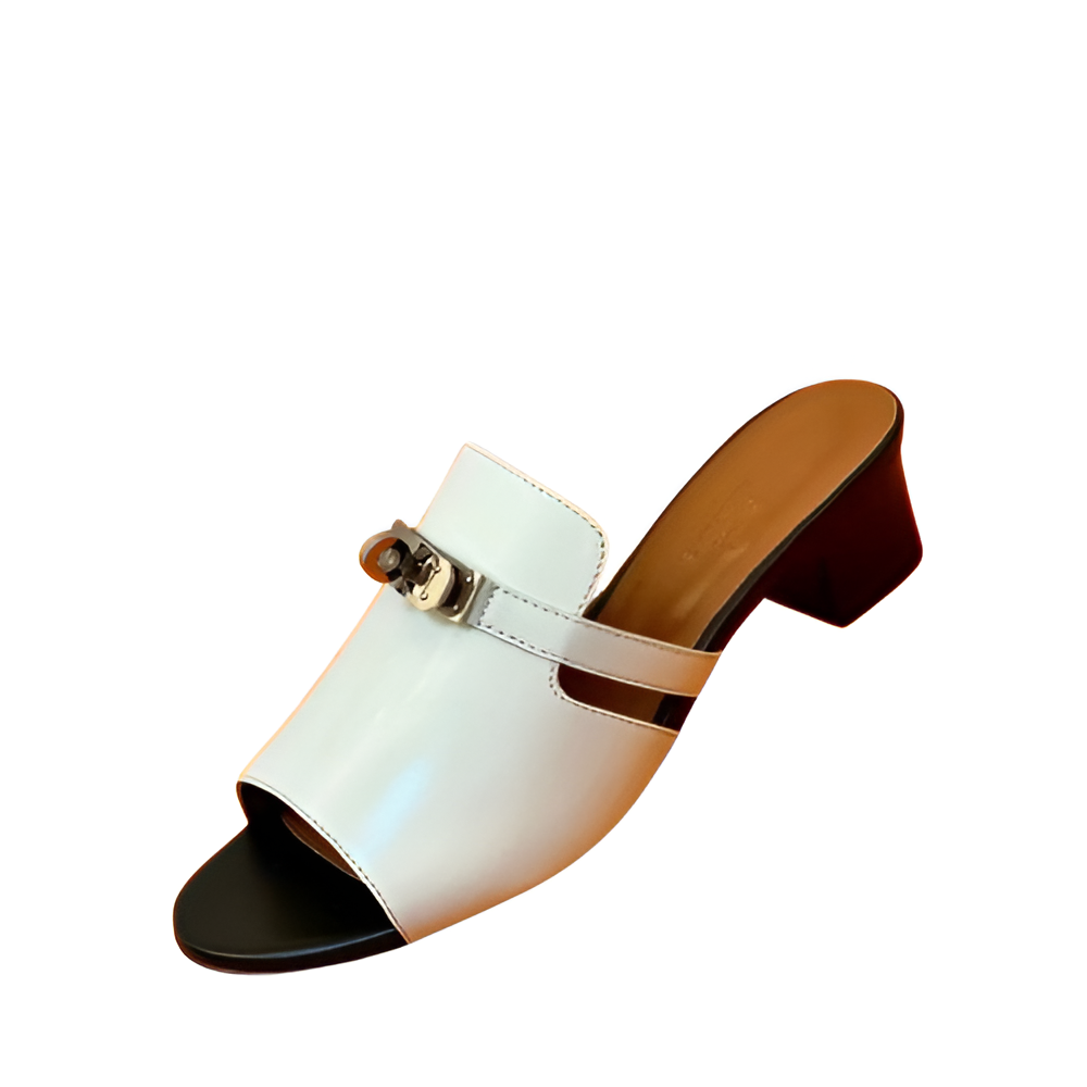Hermes Women's White Leather Mules