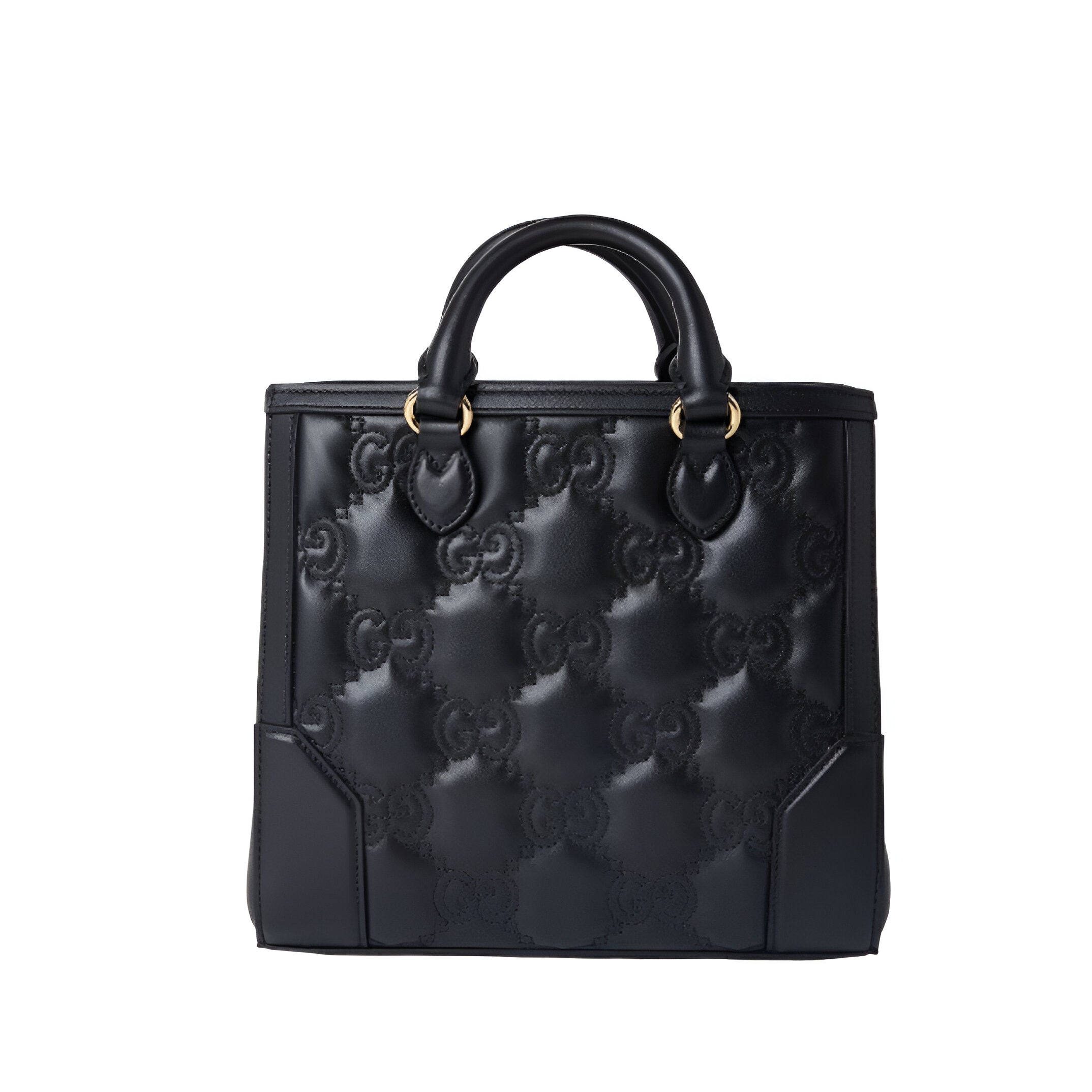 GUCCI GG Embossed Black Leather Tote Bag