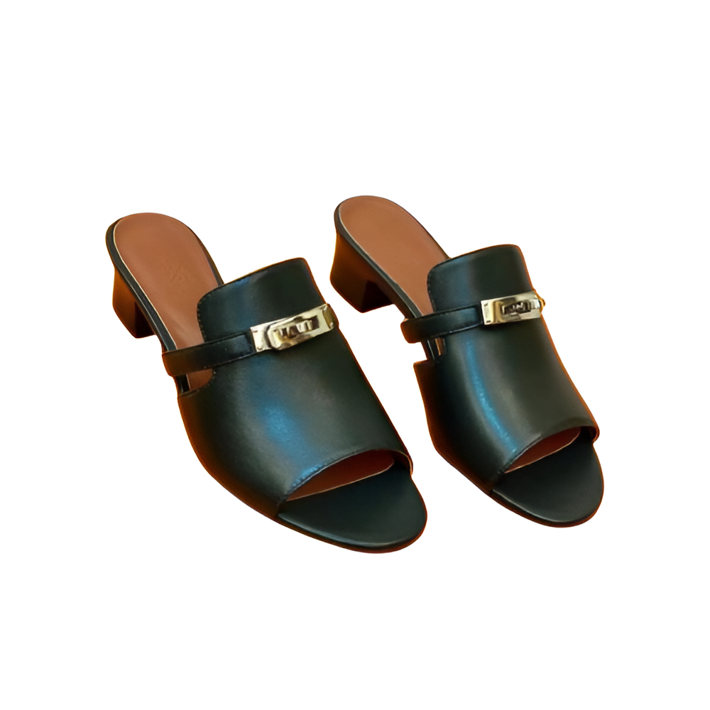 Hermes Women's Black Leather Mules