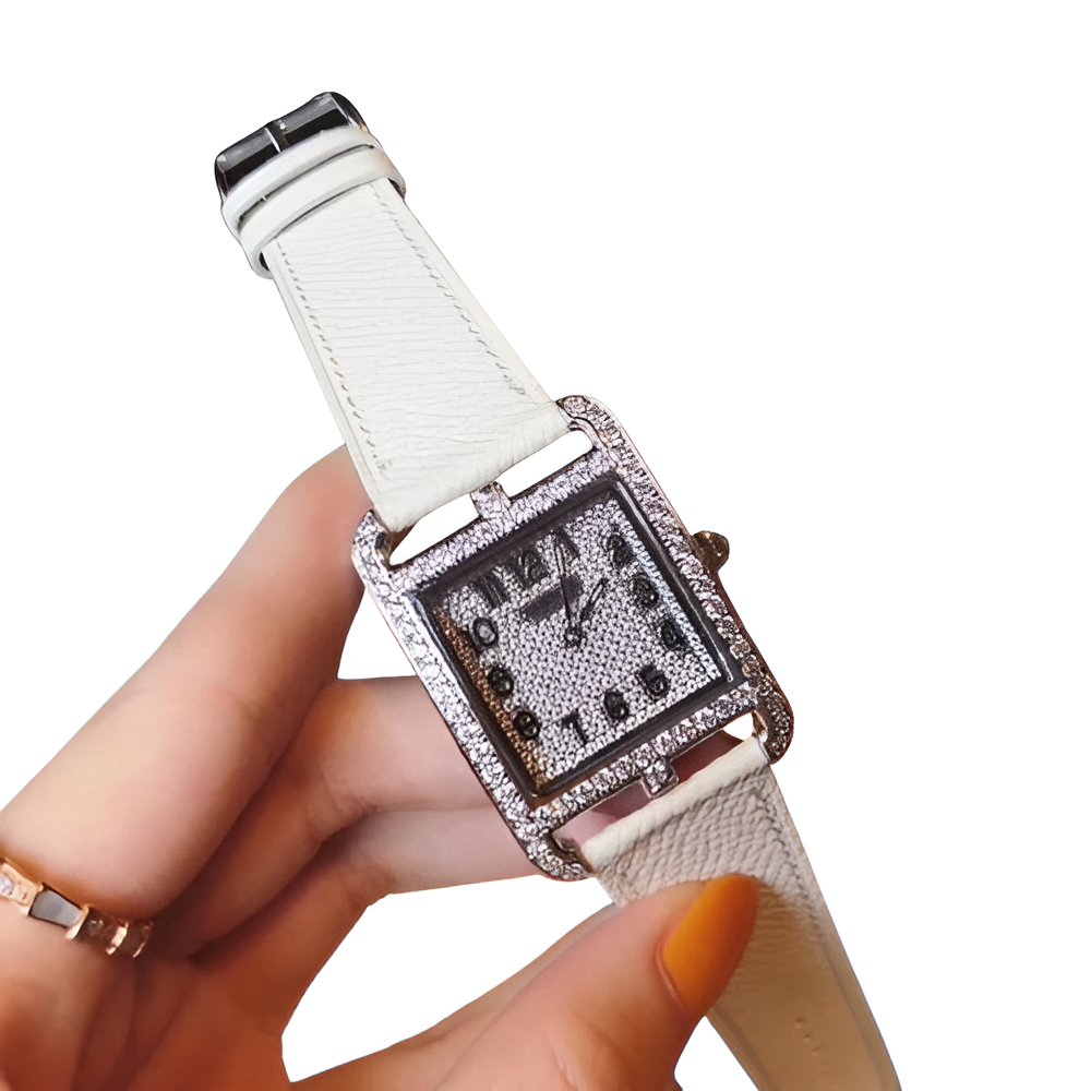 Hermes Square Diamond Watch - White Strap