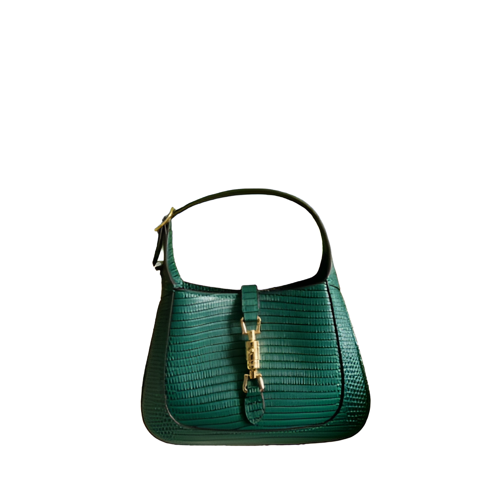 GUCCI Green Crocodile-Embossed Leather Shoulder Bag