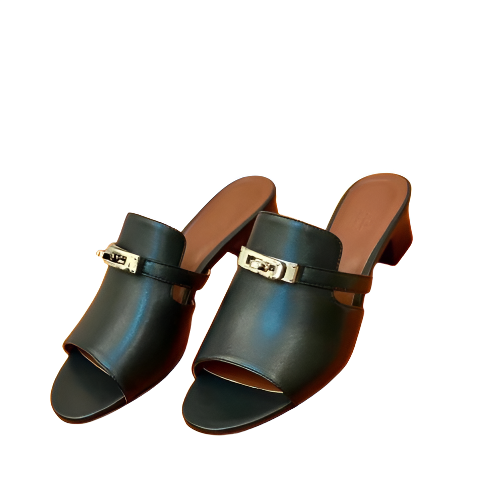 Hermes Women's Black Leather Mules