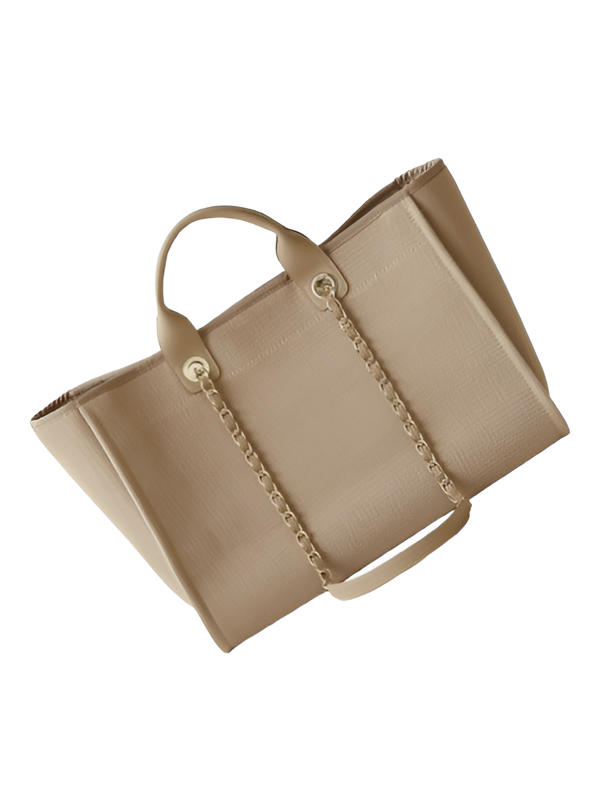 CHANEL Beige Canvas Shopping Tote Bag