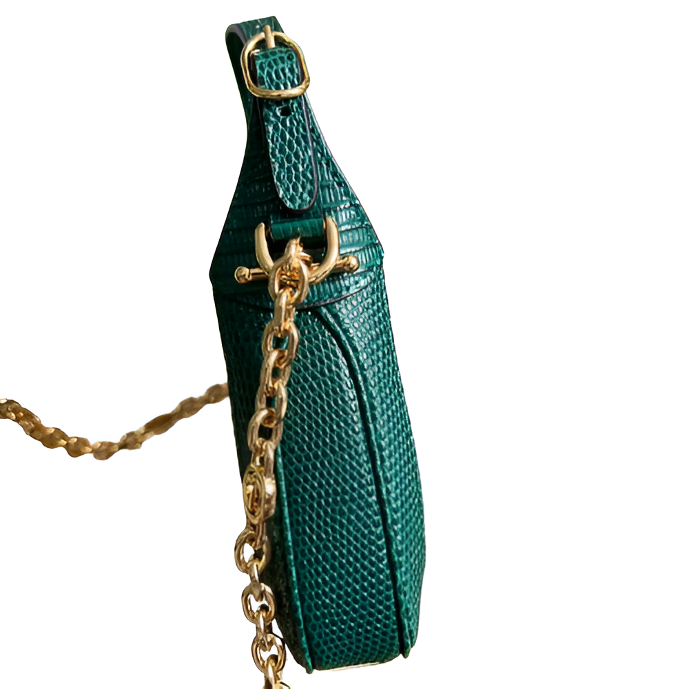 GUCCI Green Crocodile-Embossed Leather Shoulder Bag