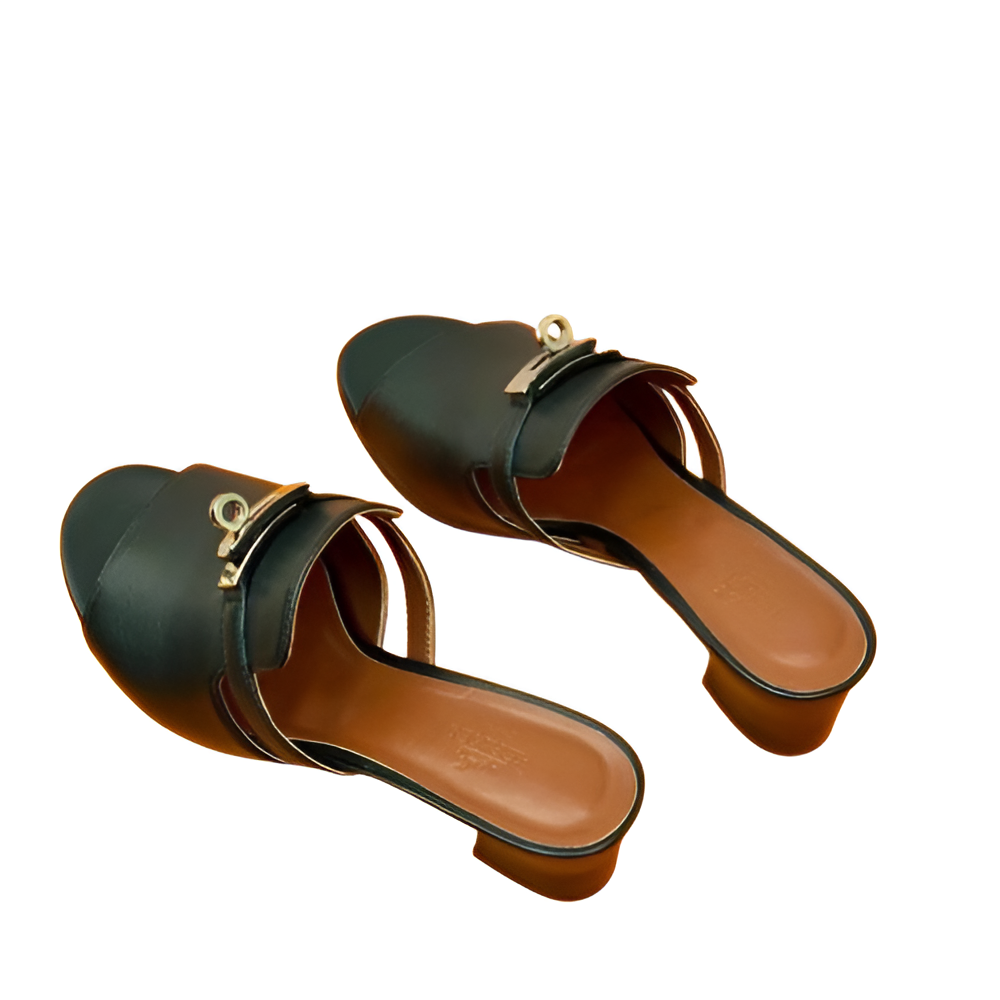 Hermes Women's Black Leather Mules
