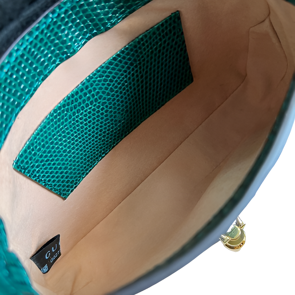 GUCCI Green Crocodile-Embossed Leather Shoulder Bag