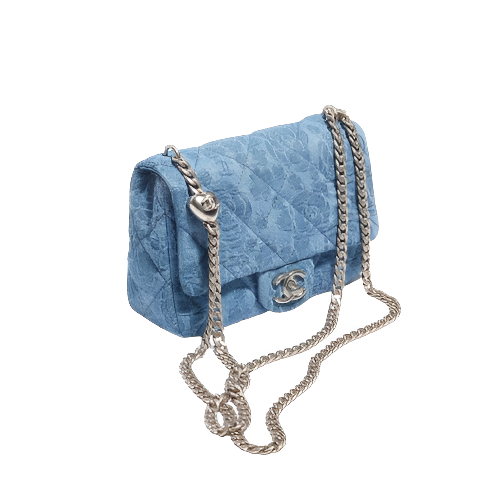 CHANEL Quilted Blue Mini Flap Bag