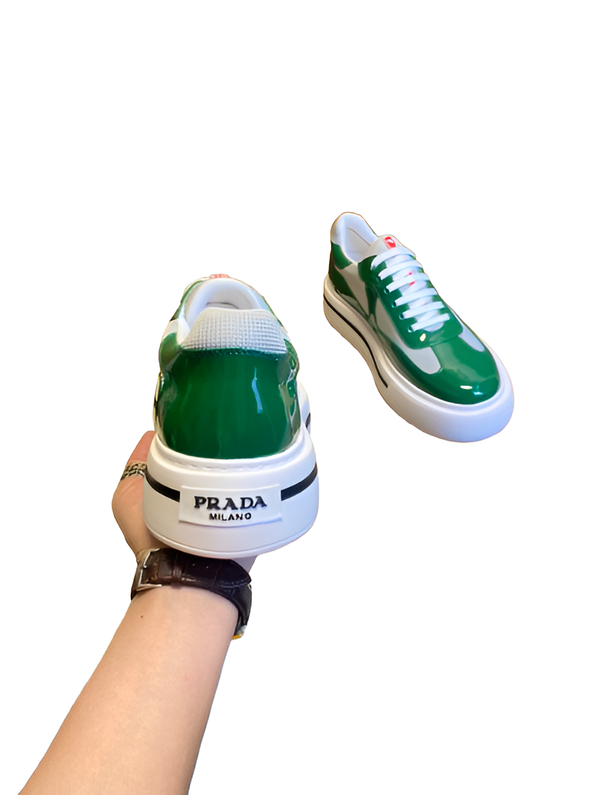 PRADA Men's Glossy Green & White Sneakers