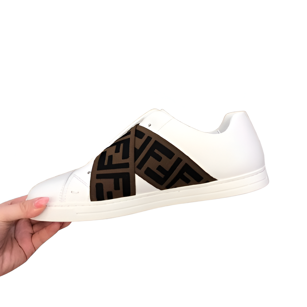 Fendi White Men's Sneakers with Signature Logo Strap