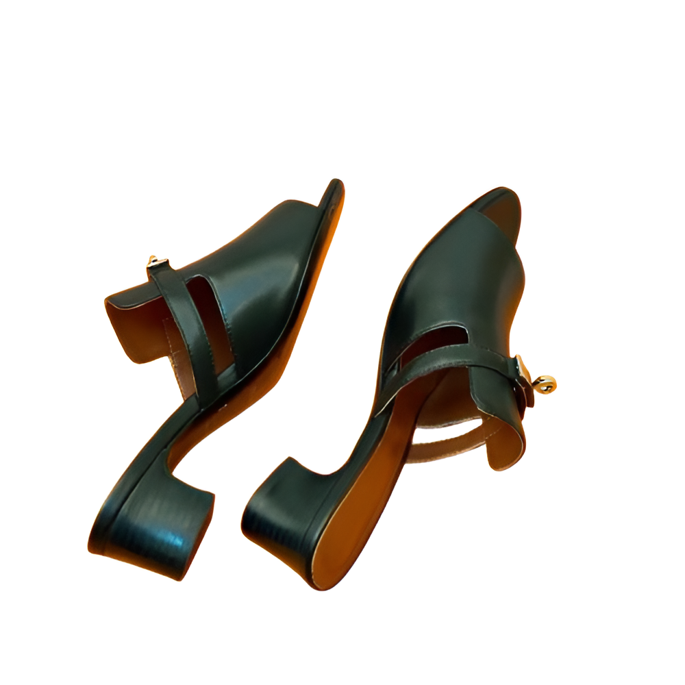 Hermes Women's Black Leather Mules