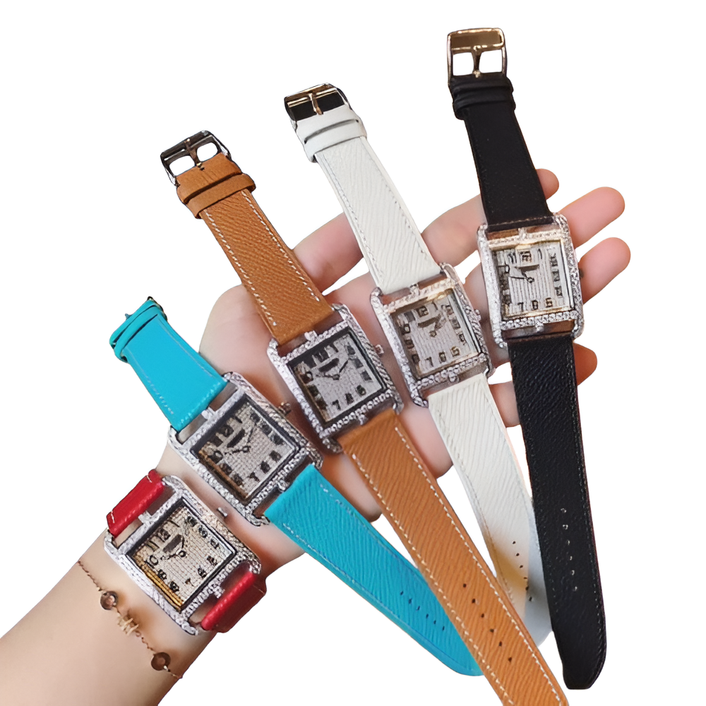 Hermes Square Diamond Watch - White Strap