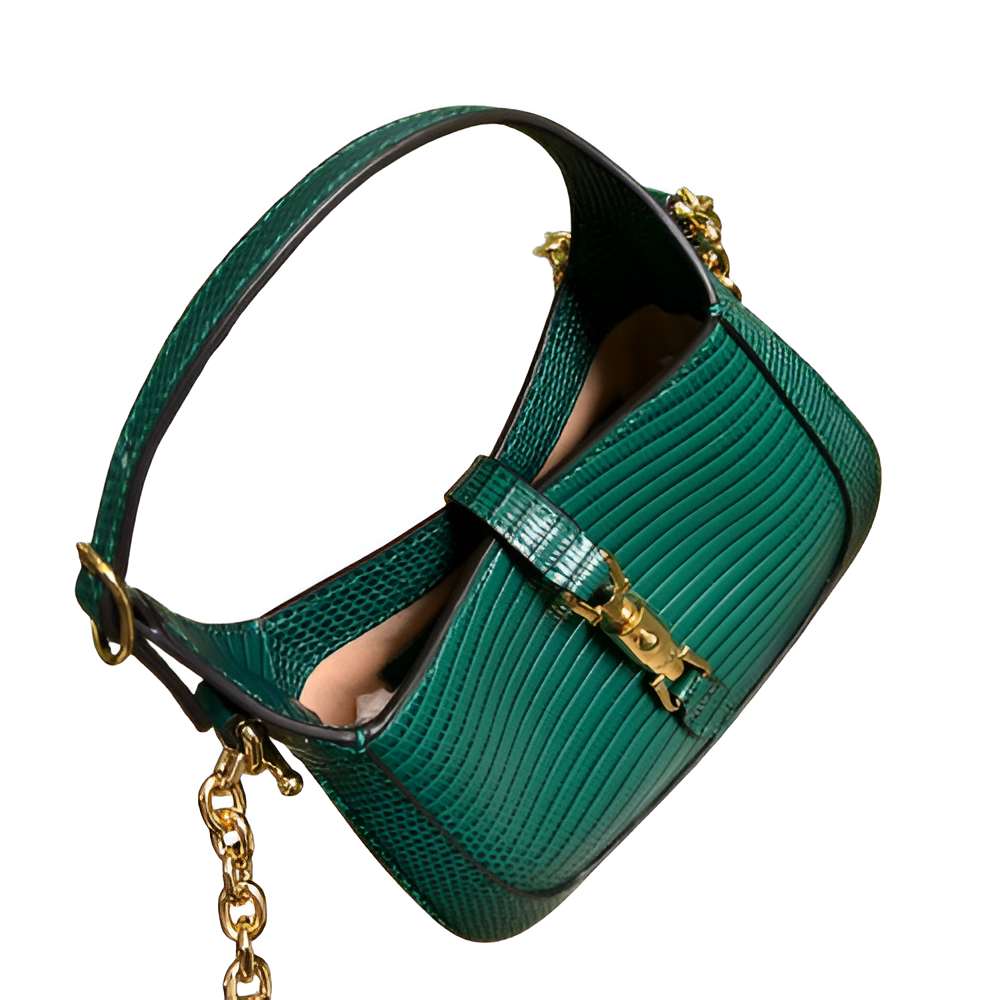 GUCCI Green Crocodile-Embossed Leather Shoulder Bag