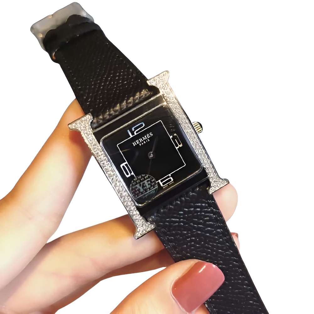 Hermes Black Square Diamond Watch - Black Strap