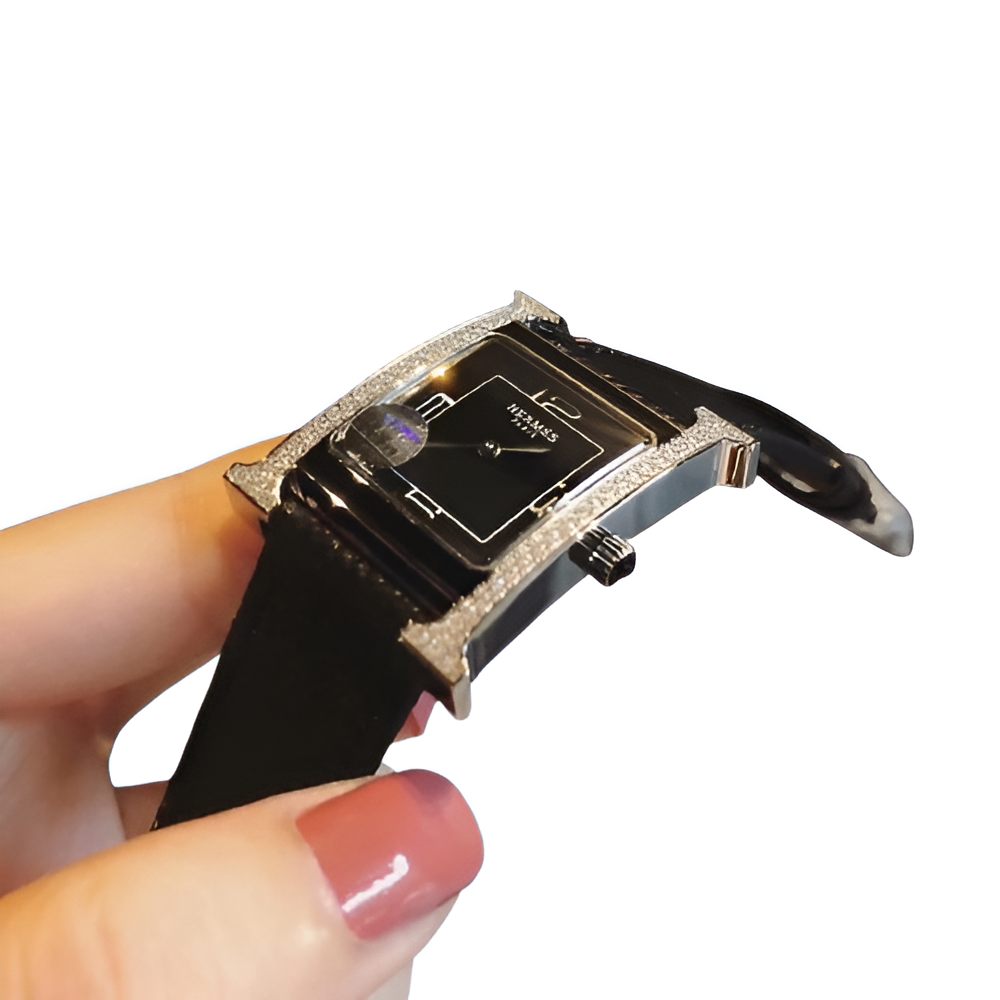 Hermes Black Square Diamond Watch - Black Strap