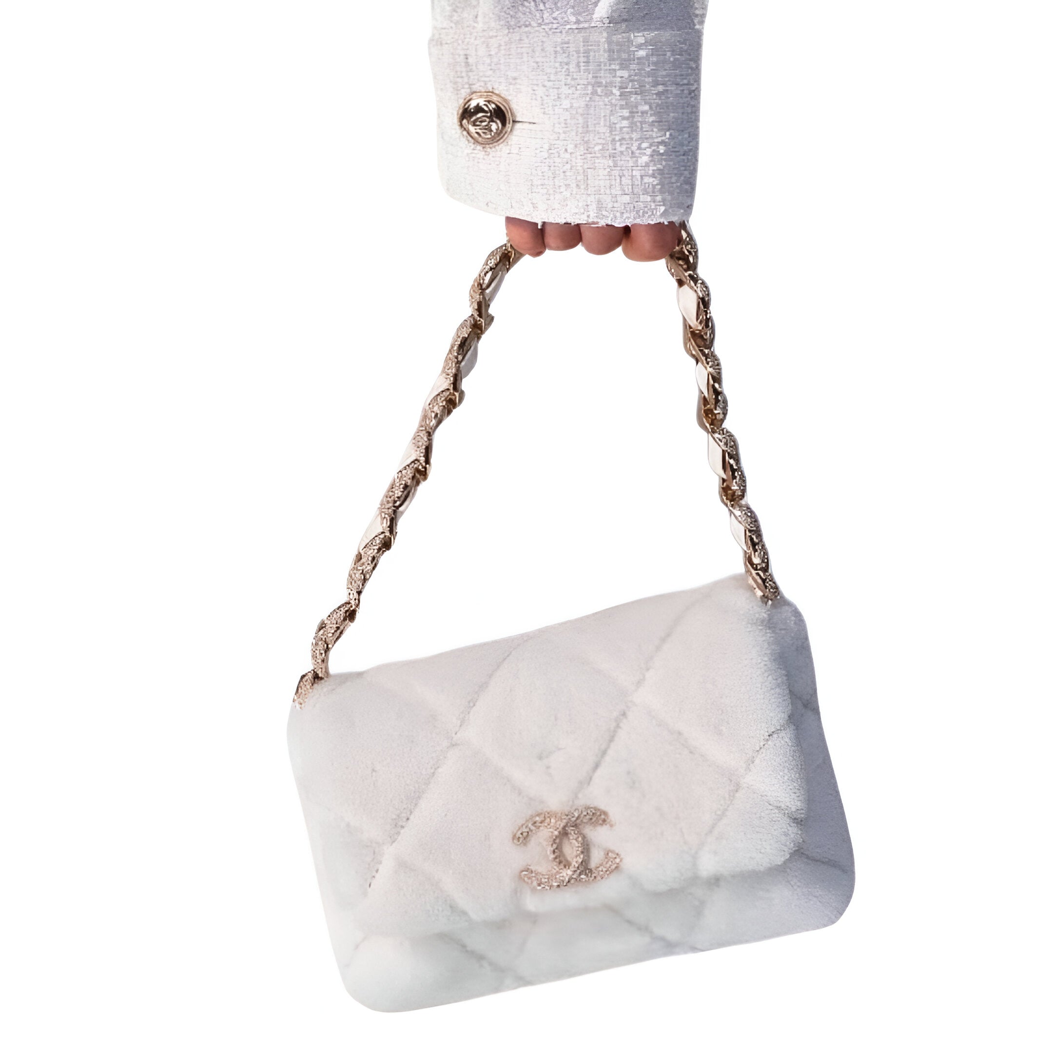 CHANEL White Faux Fur Mini Flap Bag