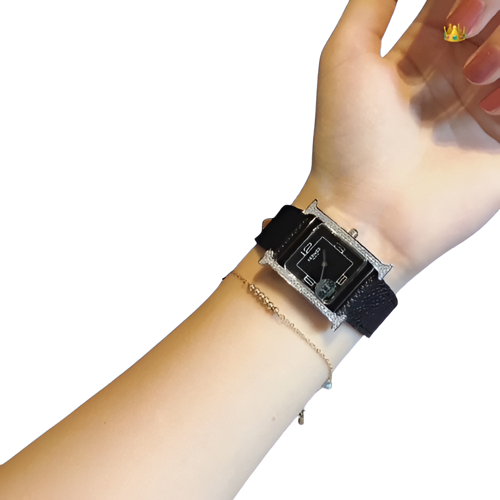 Hermes Black Square Diamond Watch - Black Strap