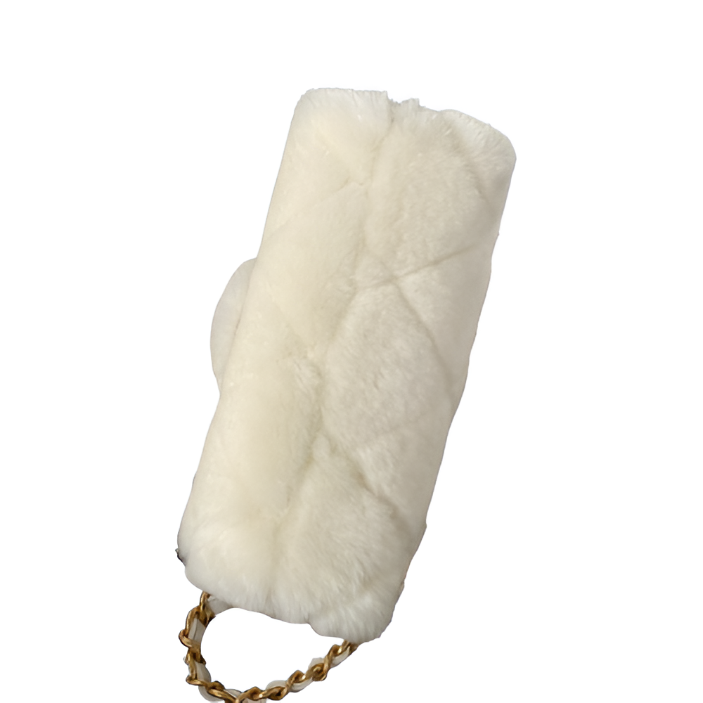 CHANEL White Faux Fur Mini Flap Bag