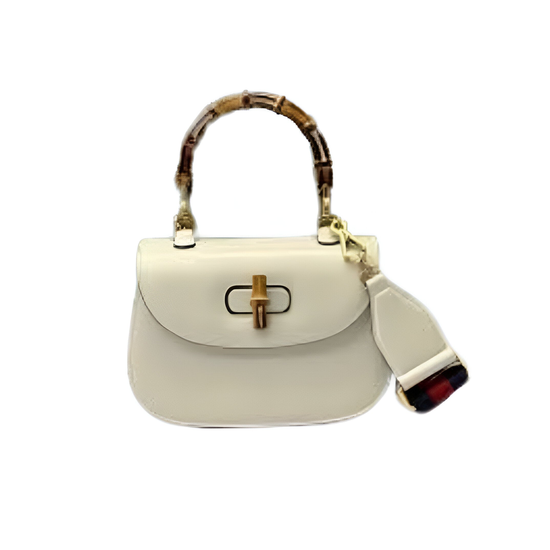 GUCCI White Leather Bamboo Handle Bag