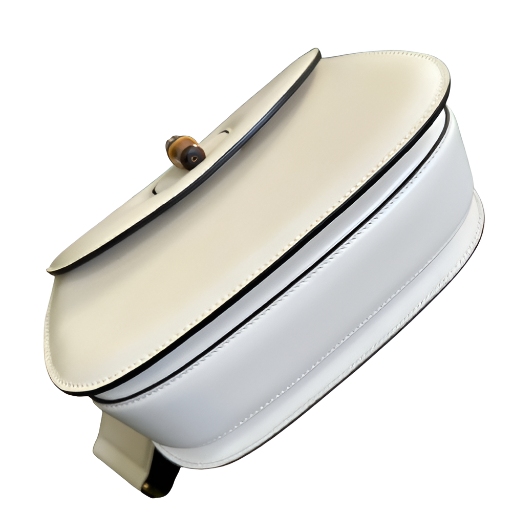 GUCCI White Leather Bamboo Handle Bag