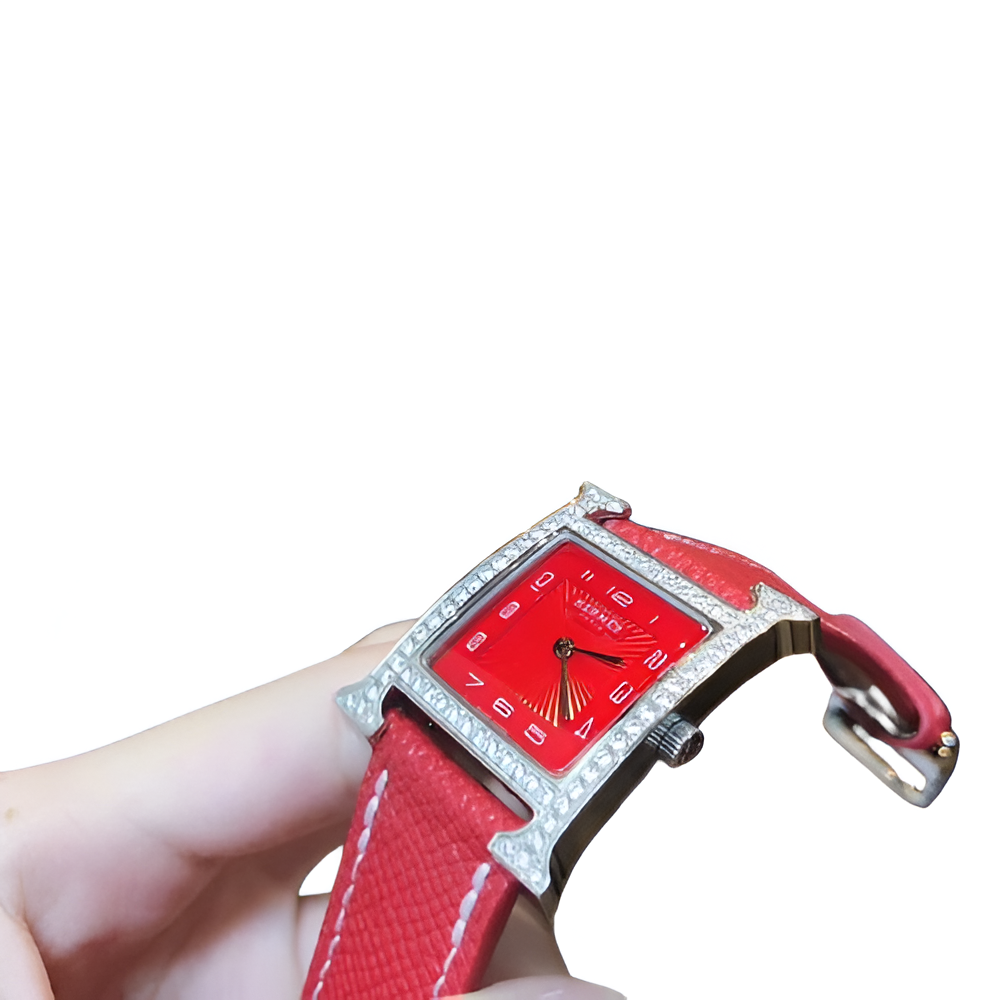 Hermes Red Square Watch - Red Leather Strap