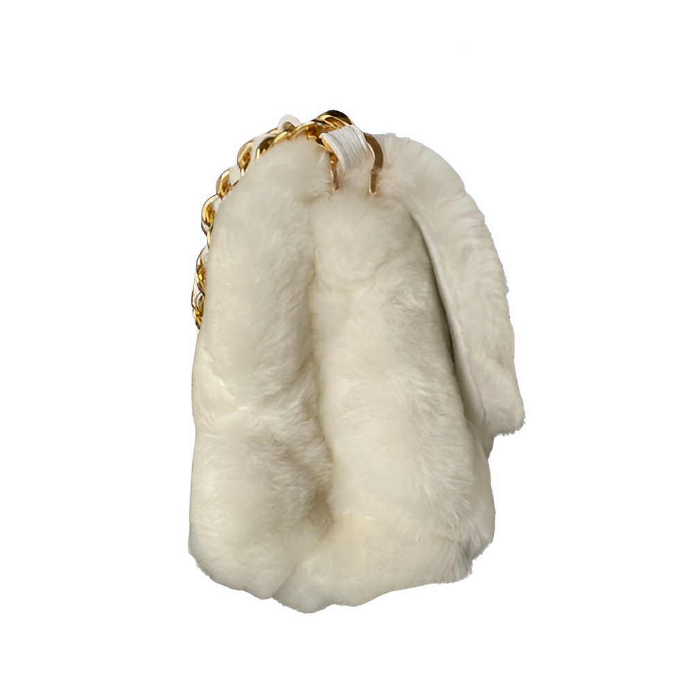 CHANEL White Faux Fur Mini Flap Bag