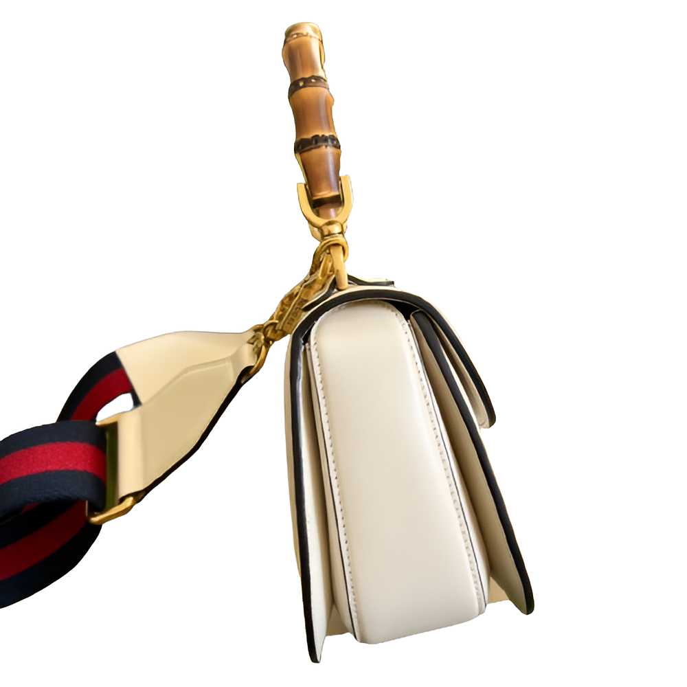 GUCCI White Leather Bamboo Handle Bag