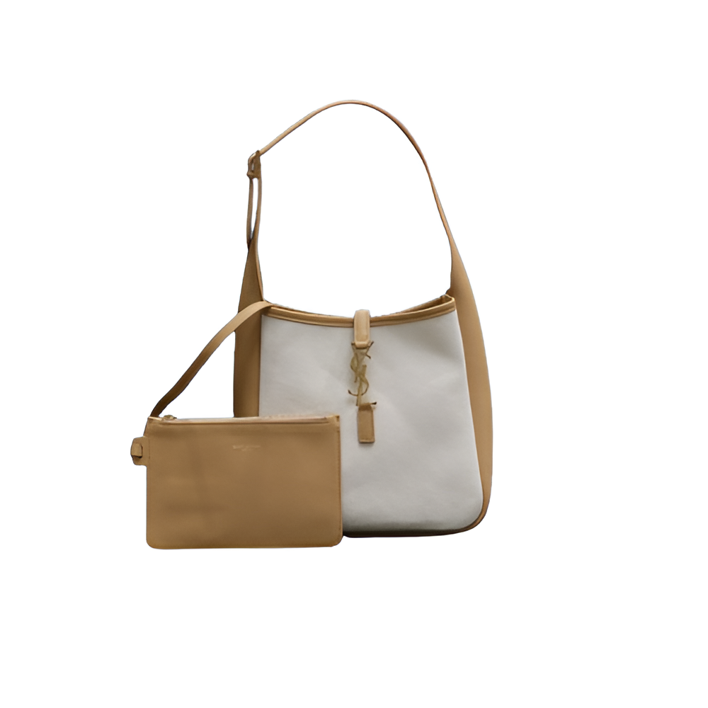 YSL Two-Tone Leather and Canvas Hobo Bag with Pouch
