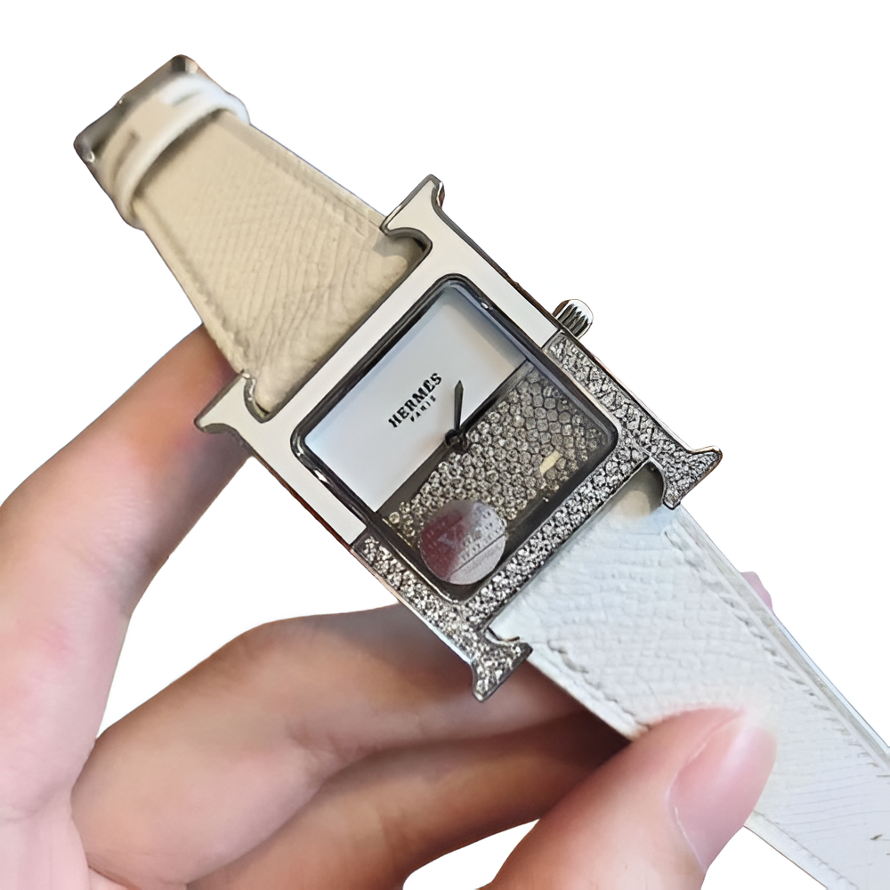 Hermes White Diamond Accent Watch - White Strap