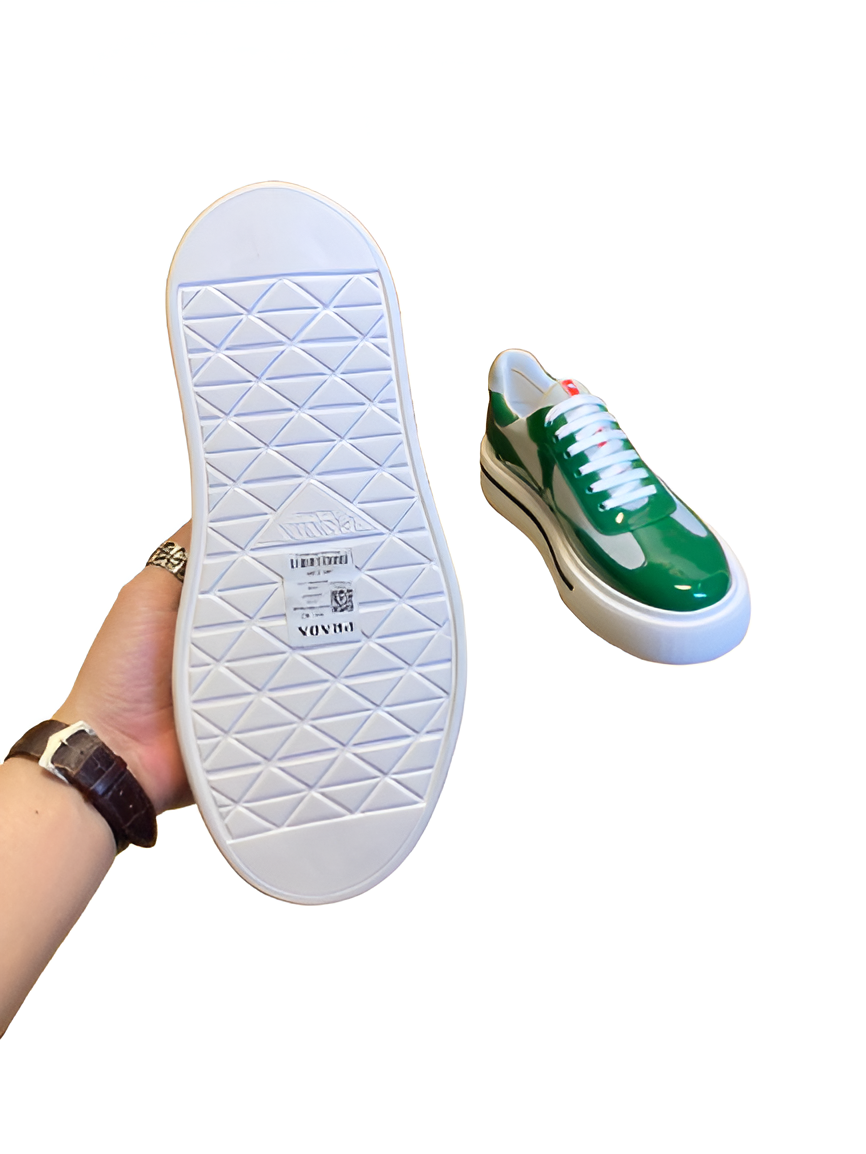 PRADA Men's Glossy Green & White Sneakers