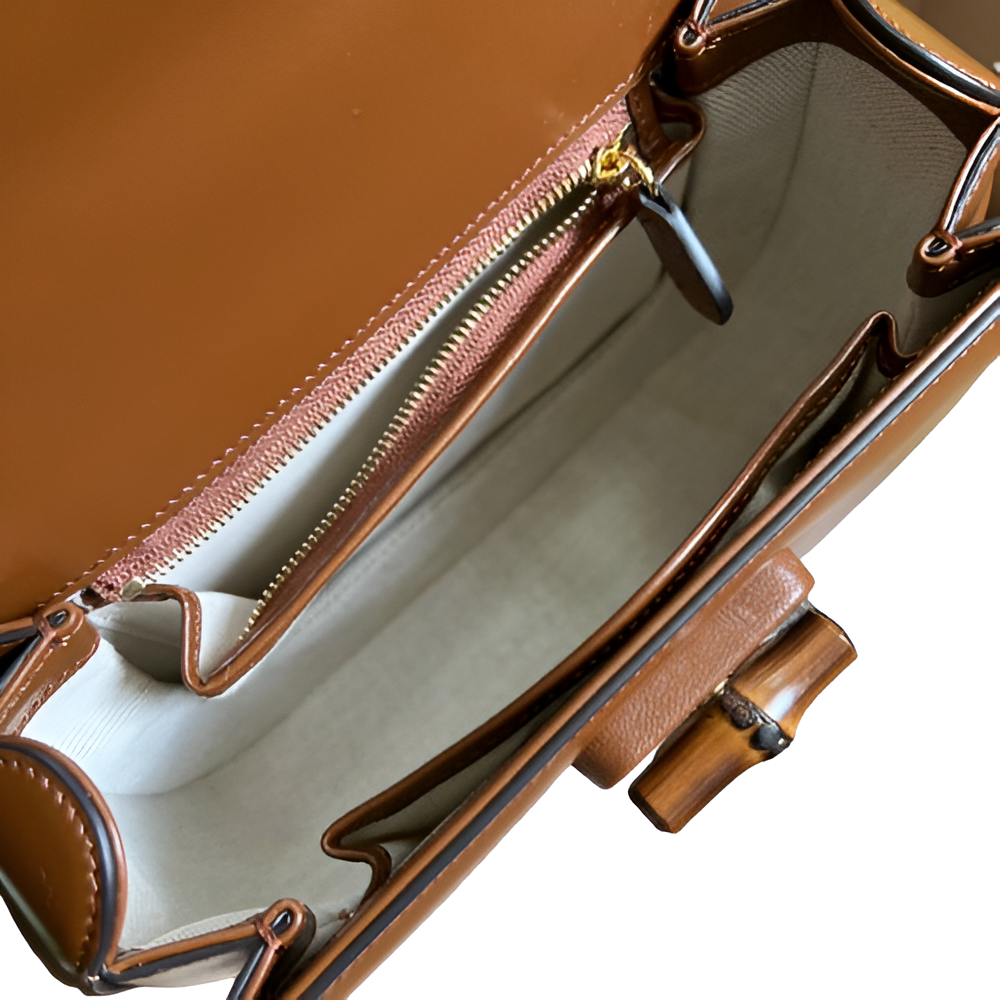 GUCCI Brown Leather Bamboo Handle Bag