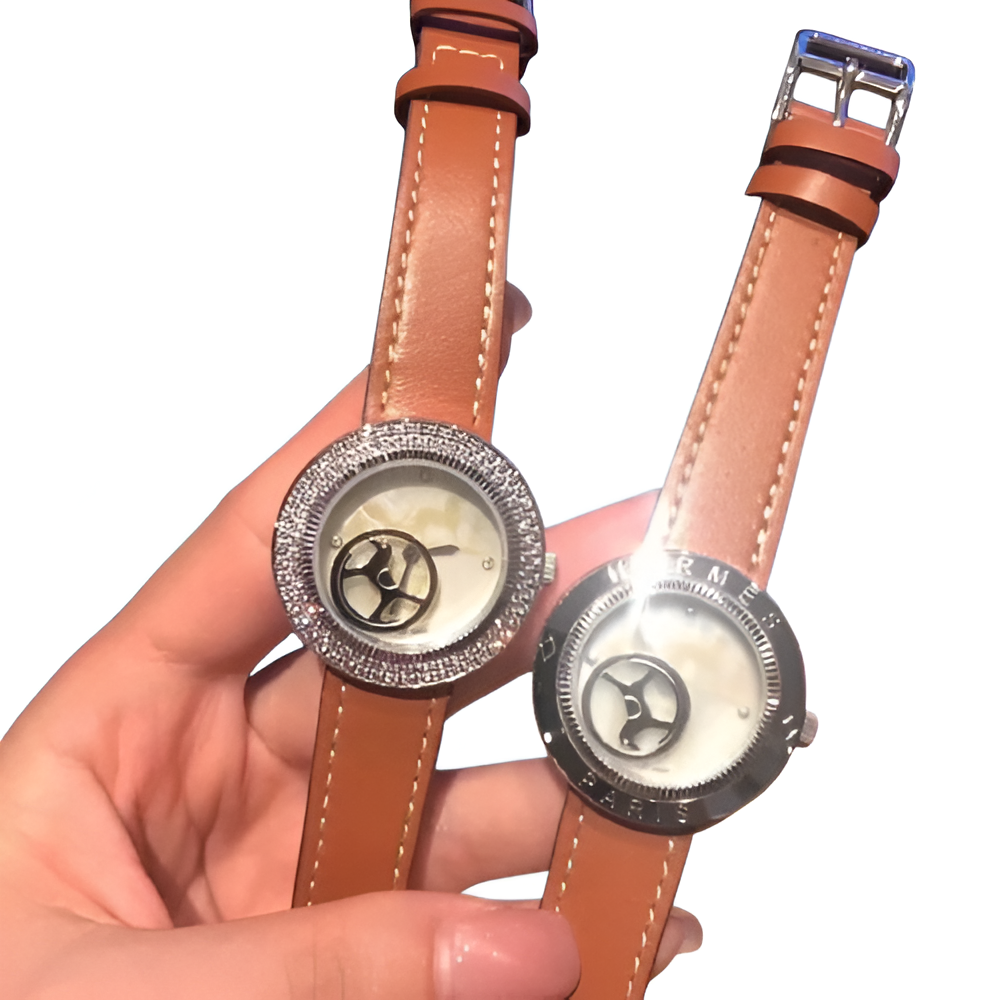 Hermes Dual Round Dial Watch Set - Brown Leather Straps