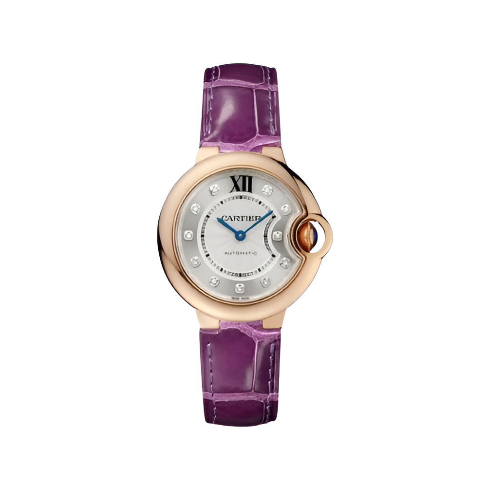 Cartier Ballon Bleu Rose Gold & Purple Leather Women's Watch