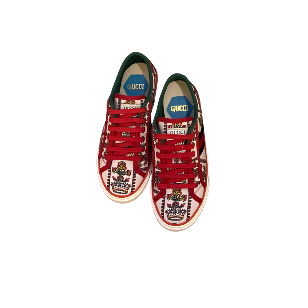 Gucci Men's Red Floral Print Sneakers