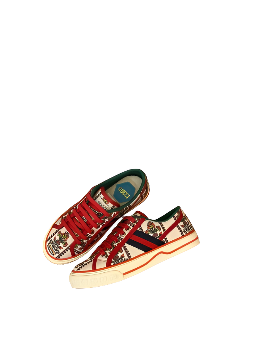 Gucci Men's Red Floral Print Sneakers