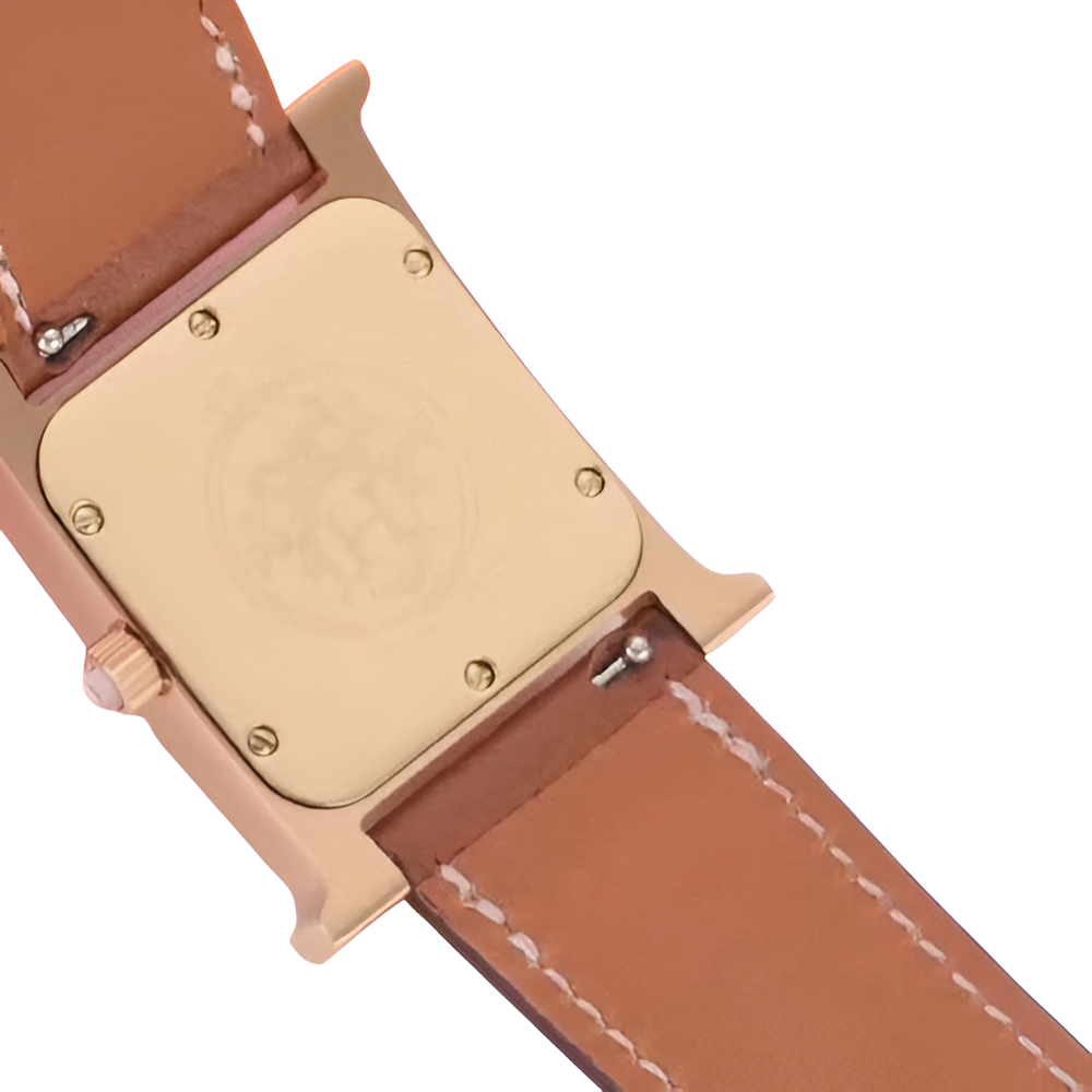 Hermes Gold-Tone Square Watch - Brown Leather Strap